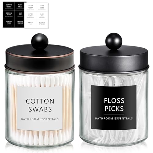 2 Pack Glass Qtip Holder with ORB & Black Stainless Steel Lids (2 pack / Black&Bronze)