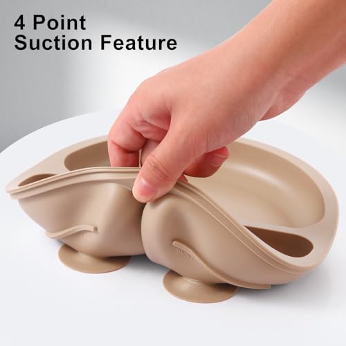 2 Pack Divided Baby Plates with Suction (Brown)