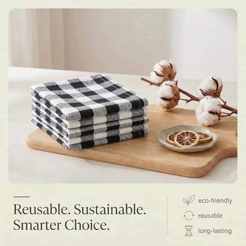 Kitchen Towels Cotton Dish Towels 20”x30” (20" x 30" (Set of 6) / 003 Black/White - Check)