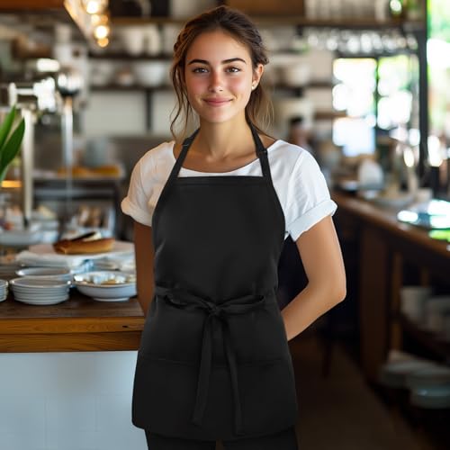 Kitchen Cooking Apron with 3 Pockets (Black)