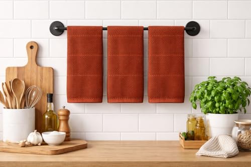 Cinnamon Maroon Rust Kitchen Dish Towels (Cinnamon Textured)