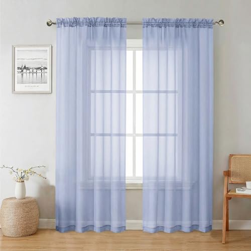 Denim Blue Sheer Curtains 78 Inches Long 2 Panels (Denim Blue / 42"W x 78"L (Pack of 2))