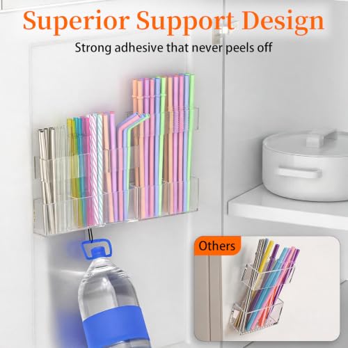 2 Pack Small Acrylic Straw Holder for Cabinet Door (Small / Transparent)
