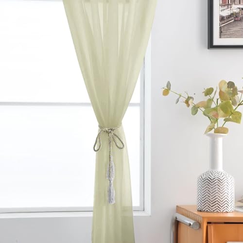 Basic Rod Pocket Sheer Voile Window Curtain Panels Sage Green 1 Pair 2 Panels 52 Width 63 Inch Long for Kitchen Bedroom Children Living Room Yard（Sage Green (Sage Green / 52"W x 63"L (Pack of 2))