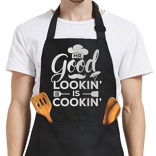 Funny Apron for Men BBQ Kitchen Cooking Mens Aprons with Pockets Birthday Christmas (Cooking Lover 1)