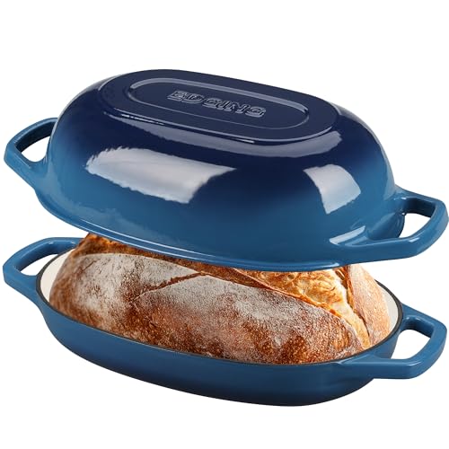 Enameled Cast Iron Oval Dutch Oven Pot with Lid (Lake Blue / 5 Quart)