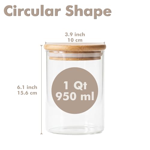 6 Pack 1Qt Round Glass Storage Jars with Bamboo Lids (1Qt*6)