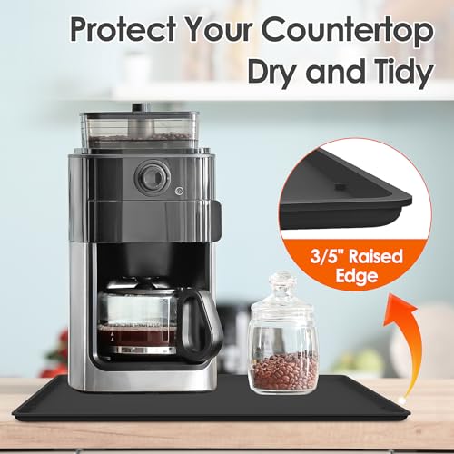 Silicone Coffee Maker Mat with Lip for Countertops (Black / 19.7'' x 15'')