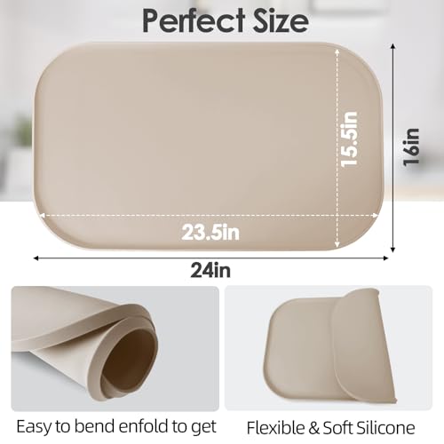 Silicone Coffee Maker Mat with Lip for Countertops (Khaki / 24'' x 16'')