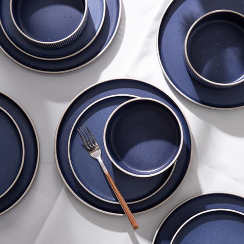 Stoneware Dinnerware Sets for 4 (Matte Blue / 4-Set(12pcs))