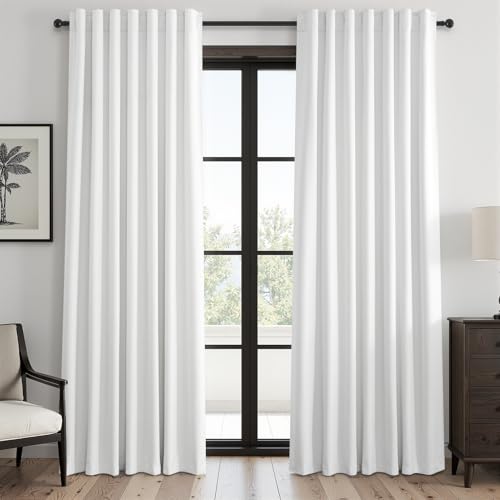 Linen Blackout Curtains 86 Inches Long 2 Panels for Bedroom Living Room 100% Black Out Thermal Insulated Ring Hooks Room Darkening Drapes Cream White Curtains with Back Tab (Cream White / 52"W x 86"L (Pack of 2))