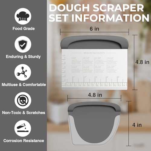 Bench Scraper Dough Scraper Bowl Pastry Scraper for Bread Cake Pizza (Bench Scraper Set / Gray)