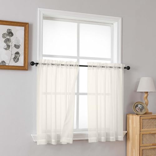 Ivory Sheer Curtains Tier 30 Inches Length 2 Panels Set (42"W x 30"L (Pack of 2) / Ivory)