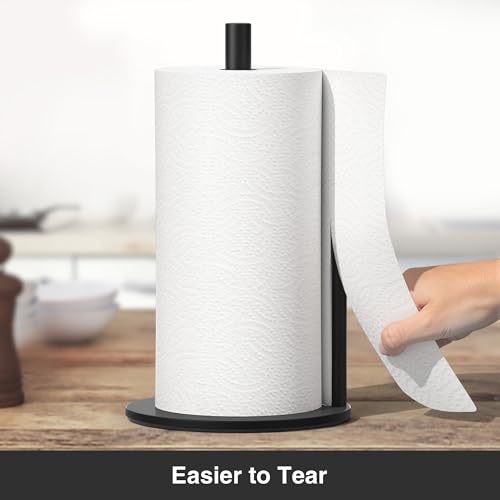 Paper Towel Holder Black Stainless Steel Kitchen Countertop Roll Organizer (Black)