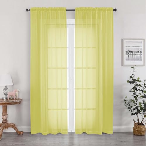 Sheer Lemon Curtains for Bedroom Living Room 78 Inches Long 2 Panels Set (Lemon Yellow / 42"W x 78"L (Pack of 2))