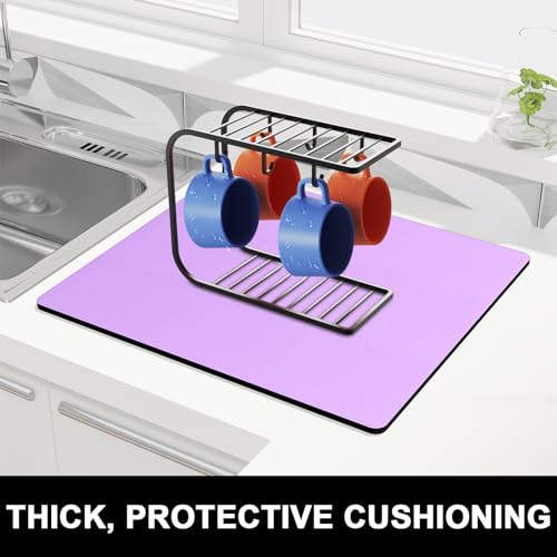 Dish Drying Mat for Kitchen Counter (A-Vanilla Purple / 16" x 18")