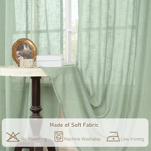 Semi Sheer Linen Curtains for Living Room 84 inch Length 2 Panels (52"W x 84"L (Pack of 2) / Fresh Green)