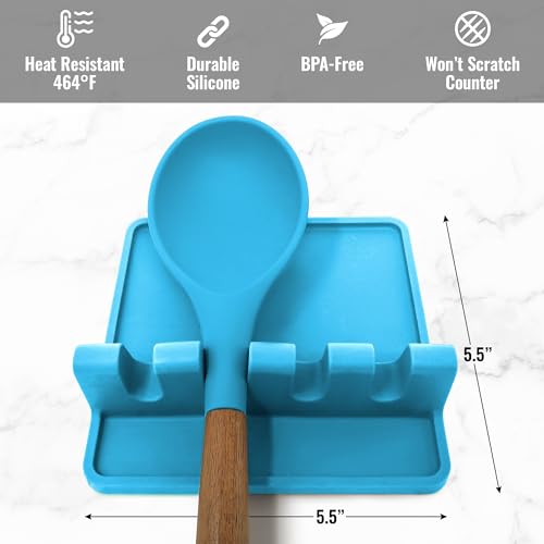 Silicone Utensil Rest with Drip Pad for Multiple Utensils (Medium / Blue)