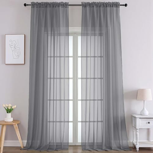 Extra Long Charcoal Grey Sheer Curtains 108 Inches Long 2 Panels (Charcoal Grey / 59"W x 108"L (Pack of 2))
