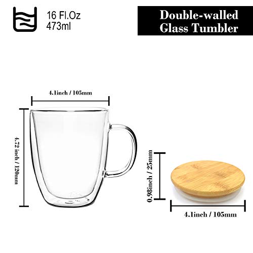 Glass Coffee Mug Double (16 Oz Bamboo Lid)