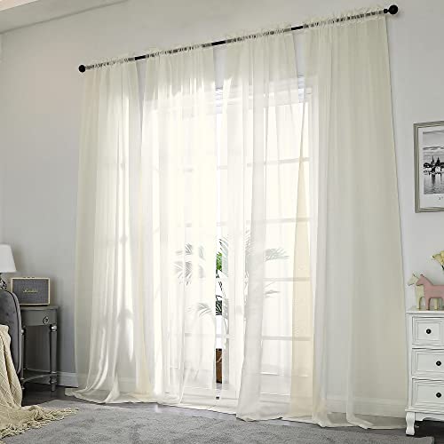 Sheer Curtains 96 Inch Length (Ivory / 42"W x 96"L (Pack of 2))