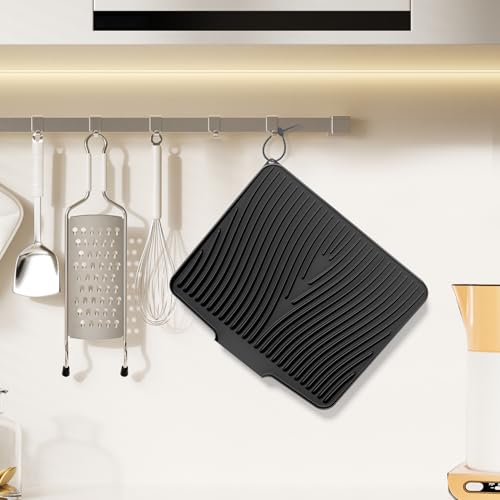 Silicone Dish Drying Mat for Kitchen counter (Black-2pcs / 19.7" x 17")