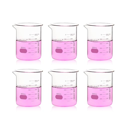6pcs 600ml Upgrated Thick Glass Beakers (6pcs of Vol.600ml)