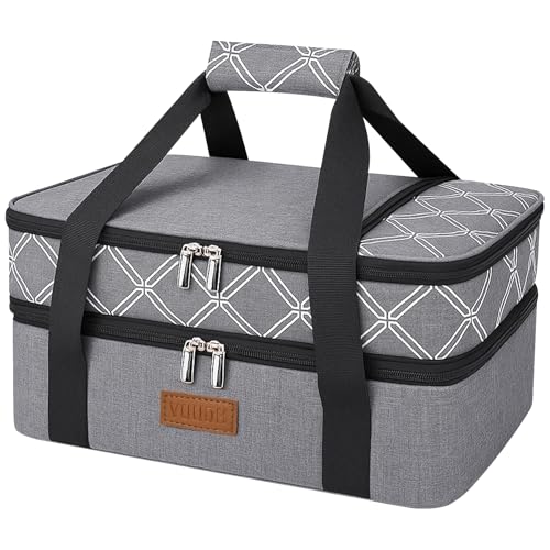 Expandable Casserole Carrier Bag (Stripes Grey / 15.7 x 11.4 x 8.2inch (Double Layer))