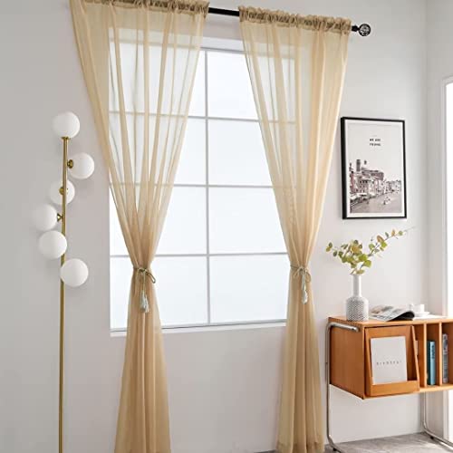 Sheer Voile Window Treatment Rod Pocket Curtain Panels for Kitchen Bedroom Living Room Drapes Sunlight Filtering Privacy Semi Home Decor Assorted (Beige / 52"W x 54"L (Pack of 2))