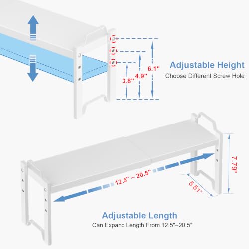 Narrow Expandable Cabinet Shelf Organizer (White / 2 Pack Narrow Model: 12.5"-20.5"L × 5.5"W × 7.9"H)