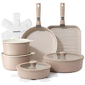 17 Piece Ceramic Detachable Handle Pots and Pans Set Almond Beige (Almond Beige / 17 Piece)