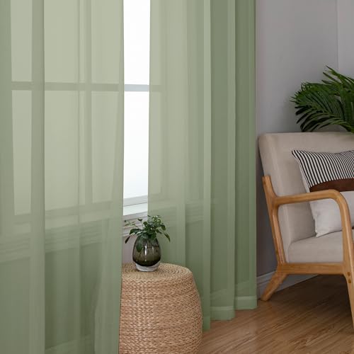 Sage Green Sheer Curtains 45 Inch Long 2 Panels (Sage Green / 42"W x 45"L (Pack of 2))