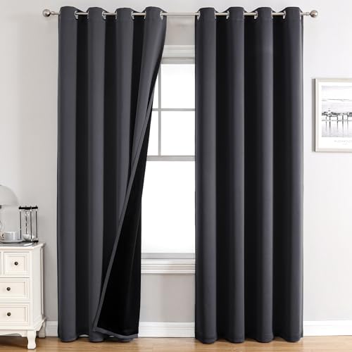 100% Blackout Curtains for Bedroom 72 Inches Long 2 Panels Set (52"W x 72"L (Pack of 2) / Dark Grey)