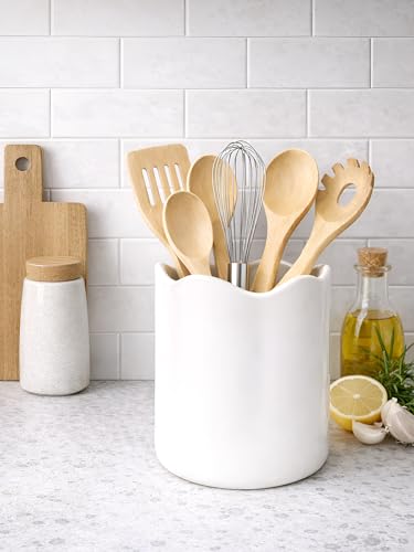 Ceramic Utensil Holder for Kitchen Counter (White / 7.1")