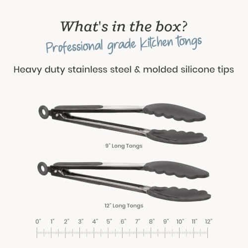 Starpack Get a Grip Silicone Kitchen Tongs (Set of 2 (9" & 12") / Gray/Black)