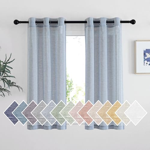 Linen Sheer Kitchen Short Curtains 48 inch Length 2 Panels (36"W x 48"L (Pack of 2) / Sea Mist)