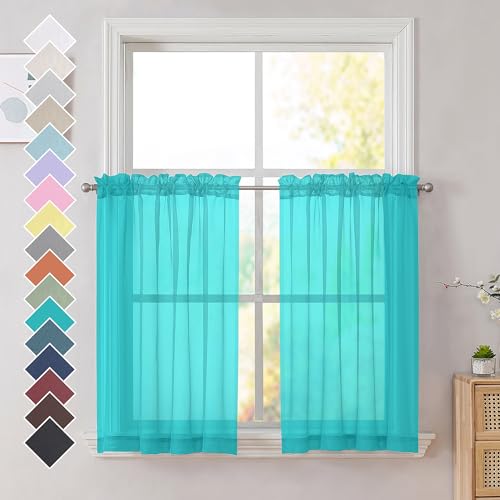 Turquoise Sheer Curtains 36 inches Long (Turquoise / 42"W x 36"L (Pack of 2))