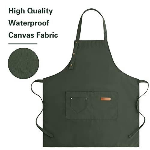 Apron for Men Women with Adjustable Straps and Large Pockets (Green)