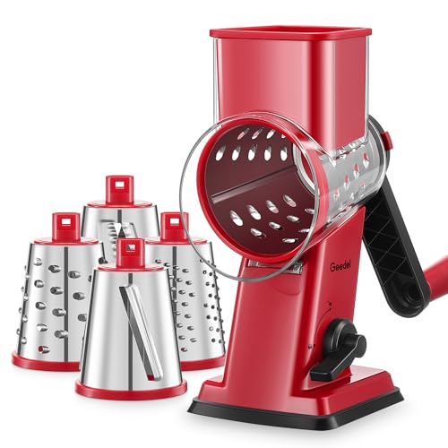 Upgraded Rotary Cheese Grater Hand Crank (Red / 4 Blades)