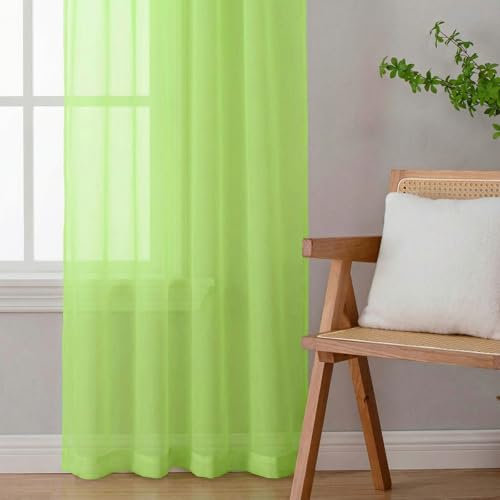 Sheer Curtains 63 Inch Length 2 Panels Set for Living Room Bedroom (Lime / 42"W x 63"L (Pack of 2))