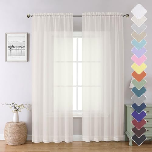 Ivory Sheer Curtains for Living Room (Ivory / 40"W x 84"L (Pack of 2))