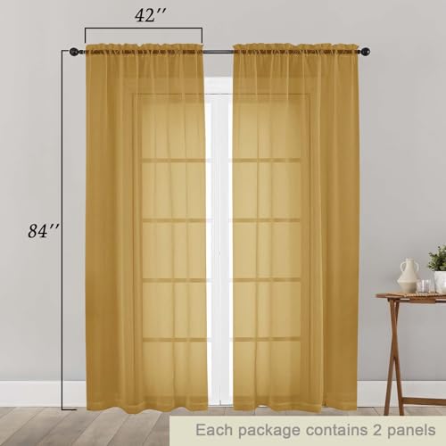 Gold Sheer Curtains 84 Inches Long 2 Panels (Gold / 42"W x 84"L (Pack of 2))