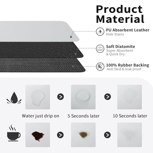 Coffee Mat Absorbent Hide Stain Rubber Backed Dish Drying Mat for Kitchen Counter (Light Grey / 16" x 24")