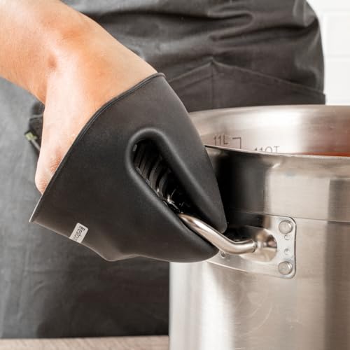 2 Piece Oven Mitt Gloves Set 1 Case of 4.33 x 3.5 Inch Silicone Pot Holders (Black / Pot Holder)