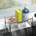 Kitchen Sink Caddy Organizer Sponge Holder for Kitchen Sink with Stainless Steel Auto Drain Tray (Silver Grey)