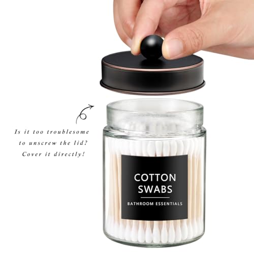 4 Pack Glass Qtip Holder with ORB Stainless Steel Lids (4 pack / Oil Rubbed Bronze)