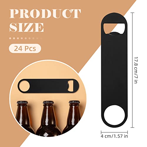 24 Pack Flat Beer Bottle Opener 7 inch Heavy Duty Stainless Steel Flat Bottle Opener Metal Beer Bottle Openers Black Beer Openers for Bartender Kitchen Bar or Restaurant (7 in / Black)