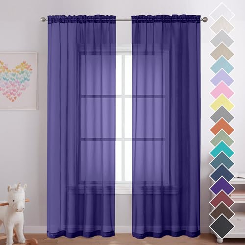 Purple Sheer Curtains 84 Inches Long 2 Panels (Purple / 42"W x 84"L (Pack of 2))