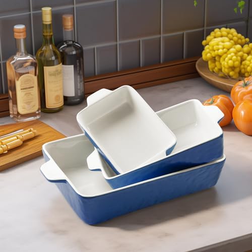 Baking Dish Set of 3 Nonstick Bakeware Set with Handles (Dark Blue / 11.6 x 7.8 Inches)