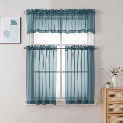Stone Blue Sheer Valances for Windows (Stone Blue / 42"W x 16"L (Pack of 2))